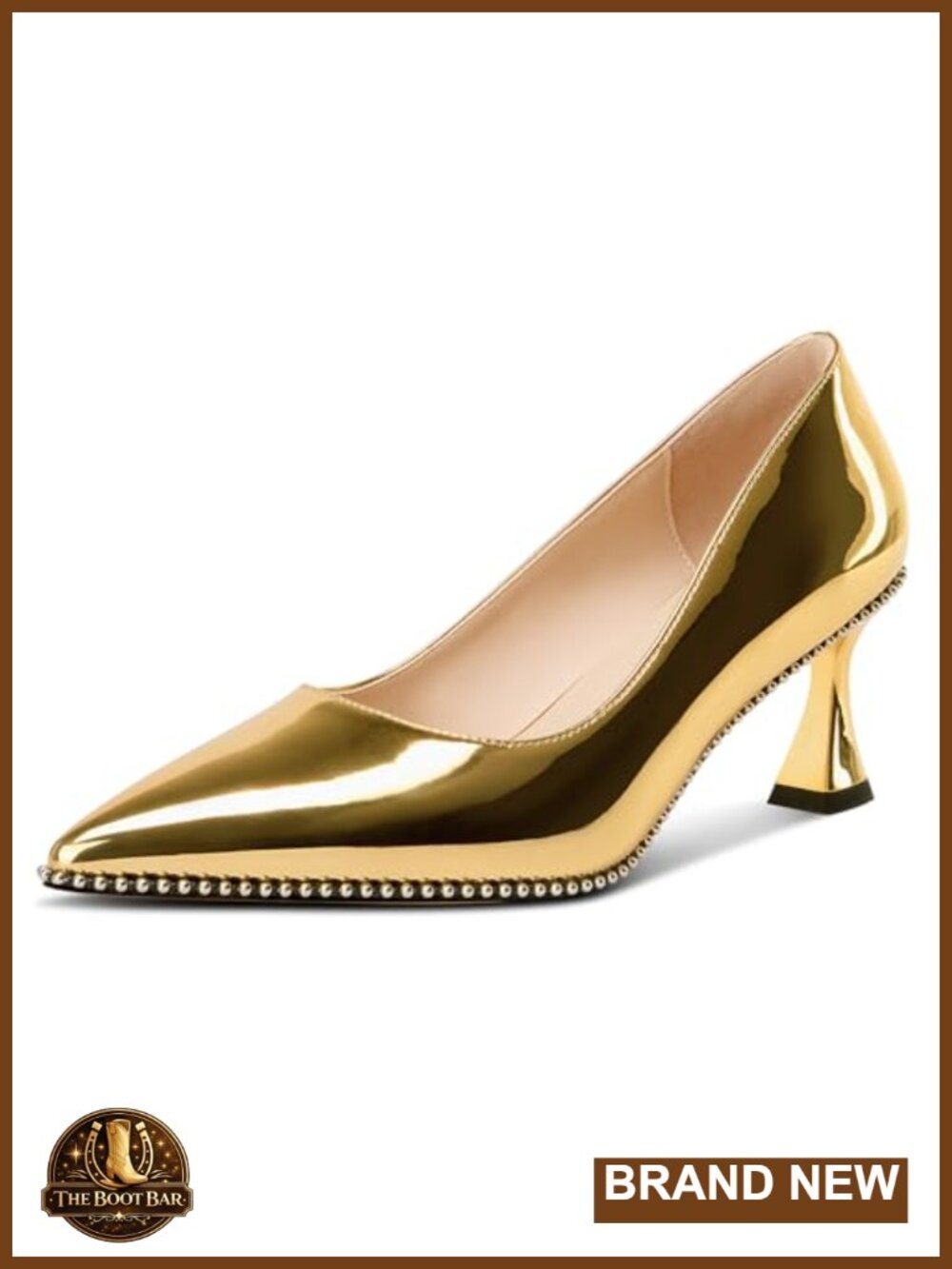 Kitten Heel Pointed Toe Pumps Slip-On Beaded Patent Leather Prom Wedding Dress
